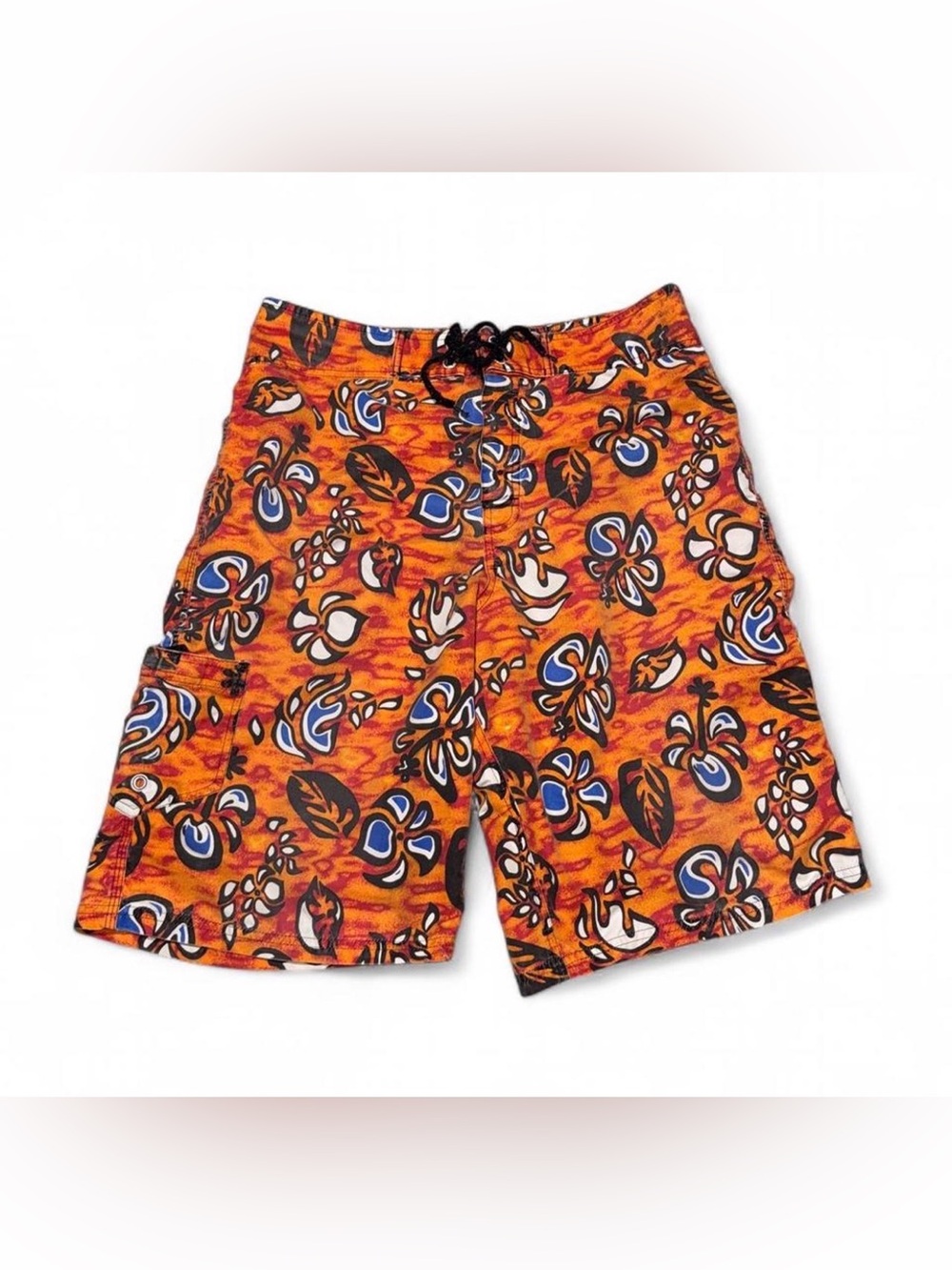 Men's Orange Floral Swim Board Shorts with Blue Accents
